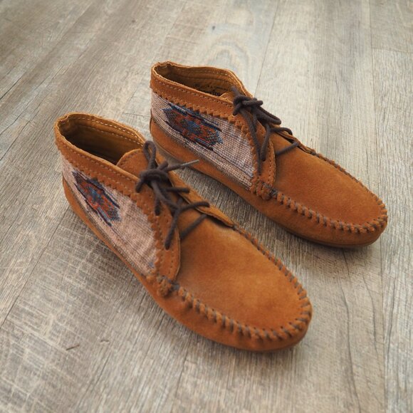 Minnetonka Leather El Paso Aztec Ankle Moccasins sz 8.5 - Picture 2 of 8